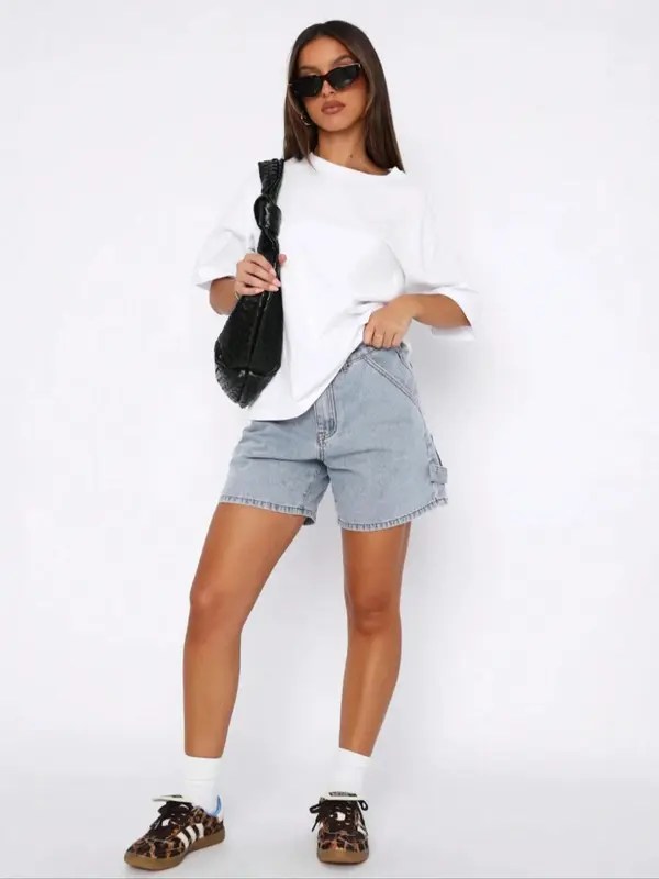 High Waist Carpenter Denim Shorts
