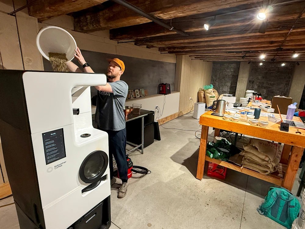 - Healthy Brew Hub Roaster loads Bellwether Shop Roaster.