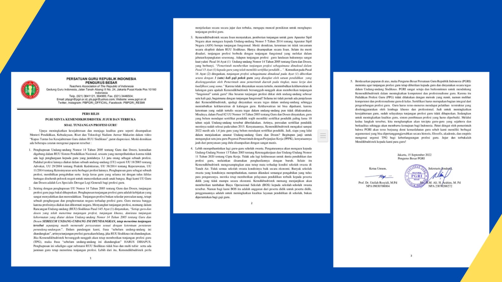 PGRI MINTA KEMENDIKBUDRISTEK JUJUR DAN TERBUKA SOAL TUNJANGAN PROFESI GURU  - PB PGRI