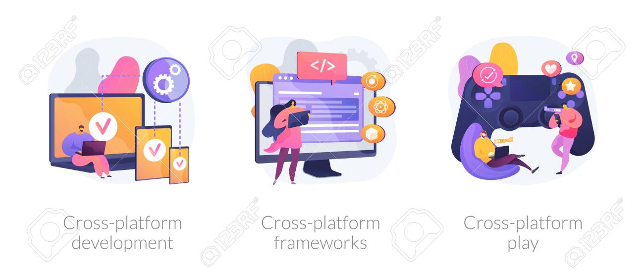Multi-platform Software. Responsive App Coding And Programming. Cross- platform Development, Cross-platform Frameworks, Cross-platform Play  Metaphors. Vector Isolated Concept Metaphor Illustrations. Royalty Free  Cliparts, Vectors, And Stock Illustration …