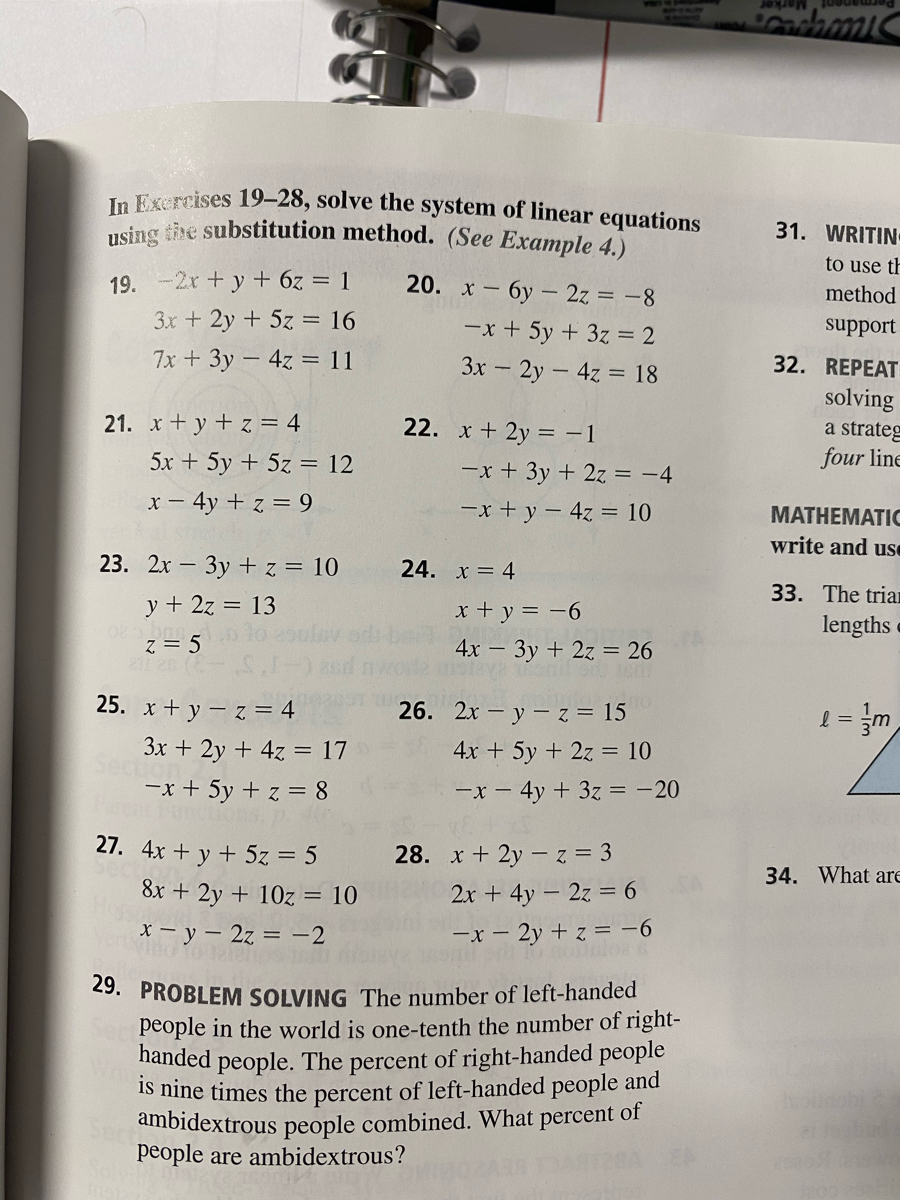 Answered: E. 2x-3y + z = 10 %3D y + 2z = 13 %3D z… | bartleby