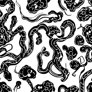 SVG black and white snake and flowers