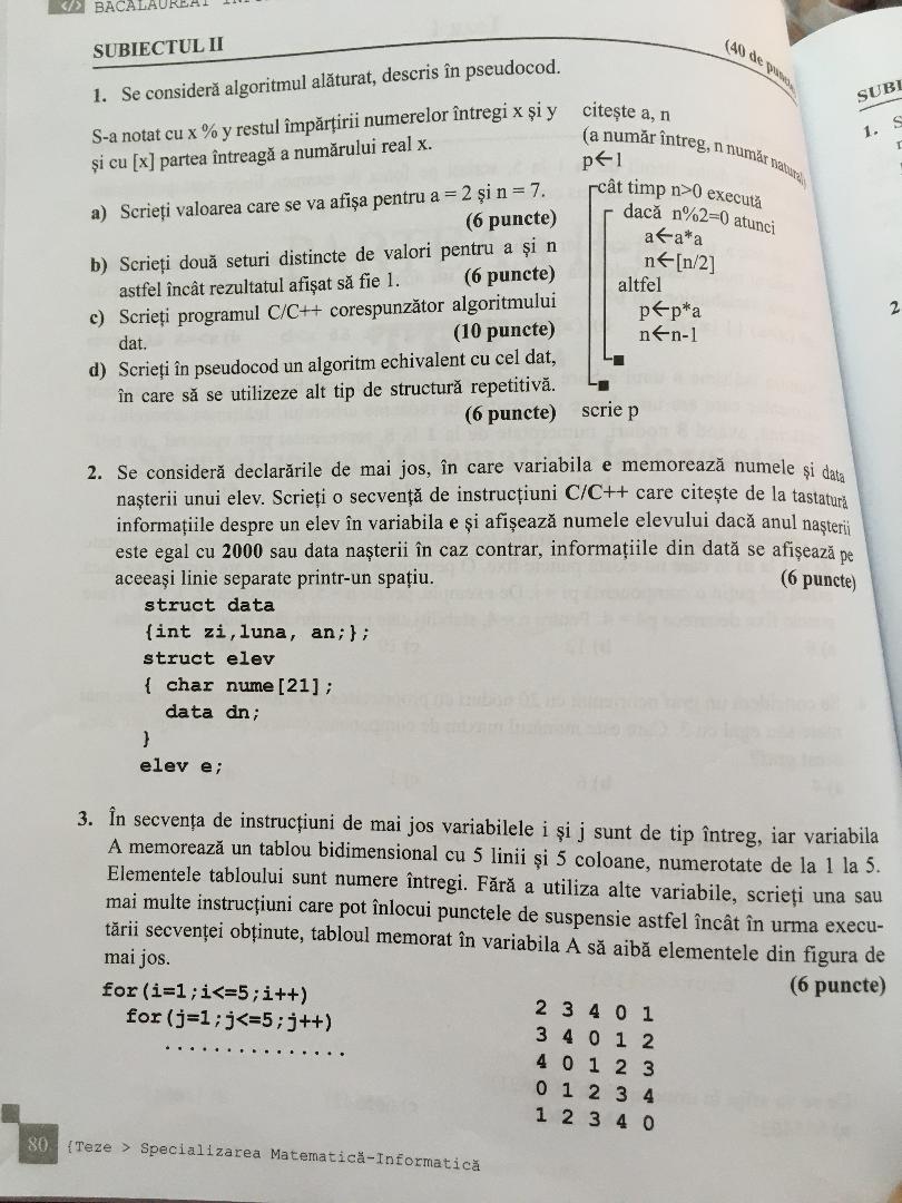 Bacalaureat Algoritmi Si Programare