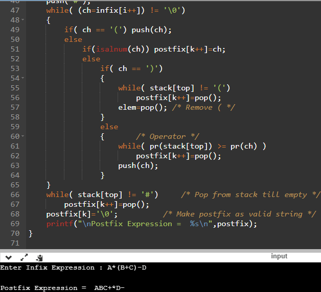 C - Infix to postfix conversion program in C using stack (With algorithm) - QA With Experts