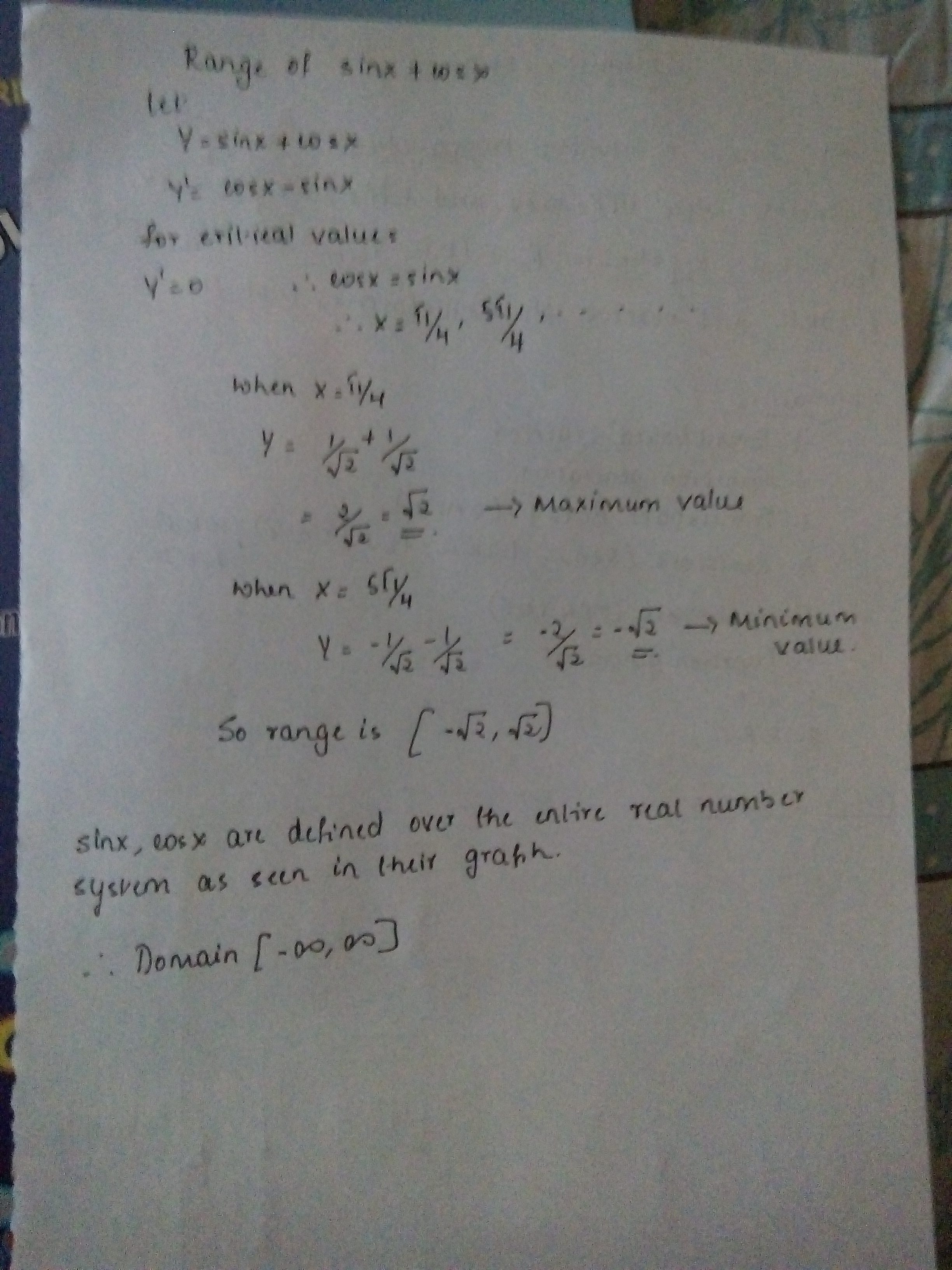 How to find the Domain and range of sinx+cosx - Quora