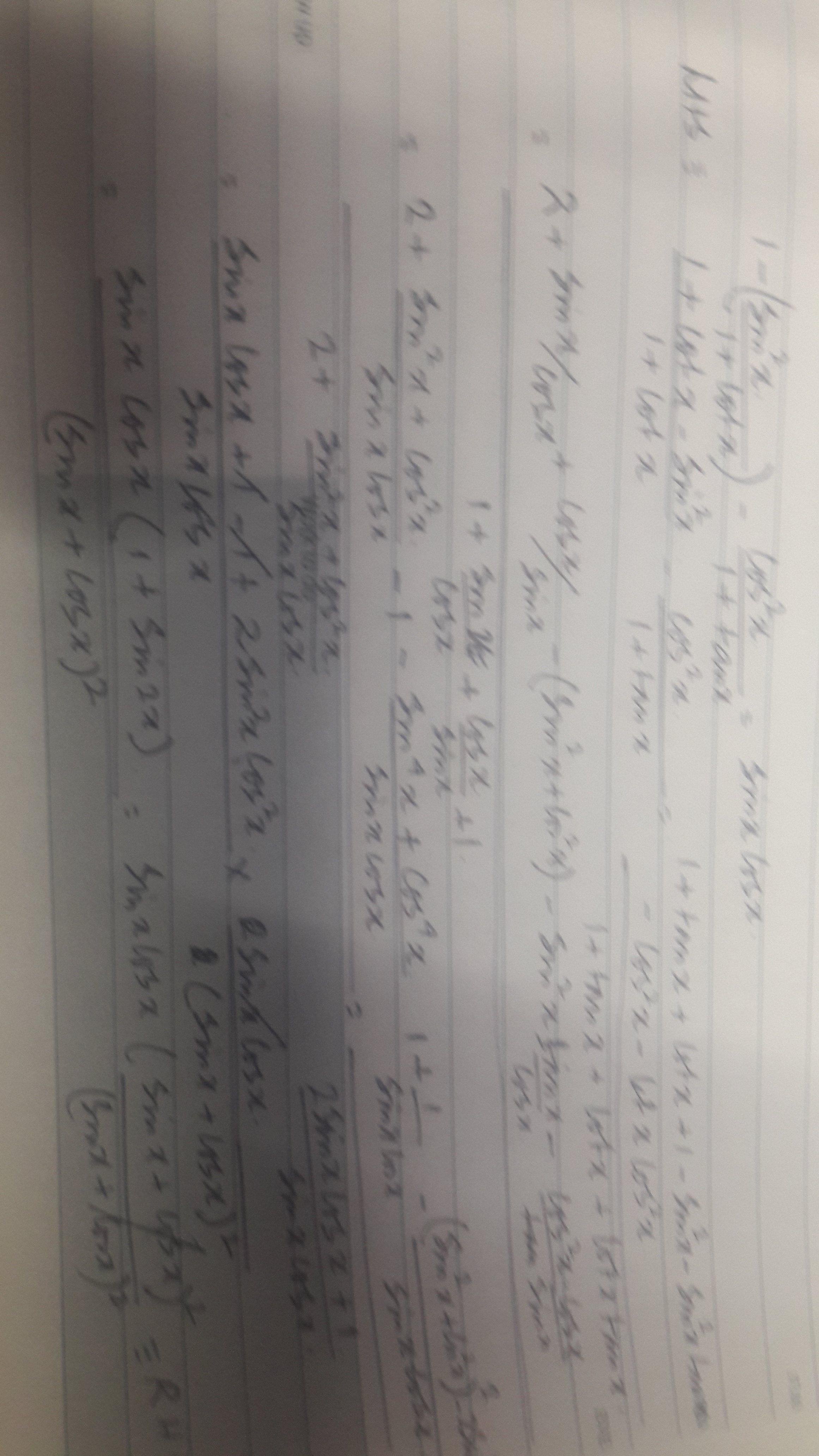 Bagaimana membuktikan bahwa ' 1 - (sin^2x / 1 + cotx) - (cos^2x / 1 + tanx)  = sinxcosx ' menggunakan identitas trigonometri - Quora