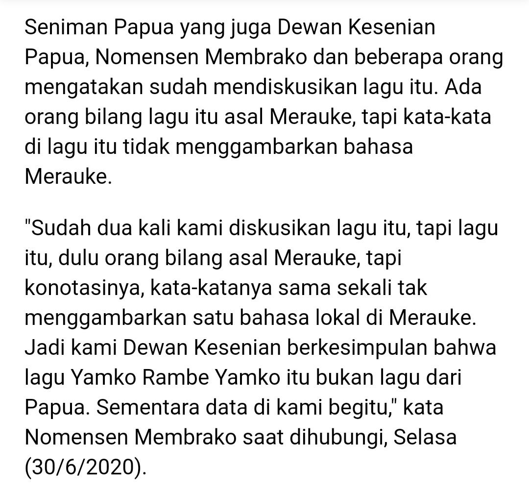 Dari mana asal sebenarnya lagu &lsquo;Yamko Rambe Yamko&rsquo;, kalau sebenarnya dari  250 suku di Papua tidak ada yang tahu itu bahasa apa? - Quora