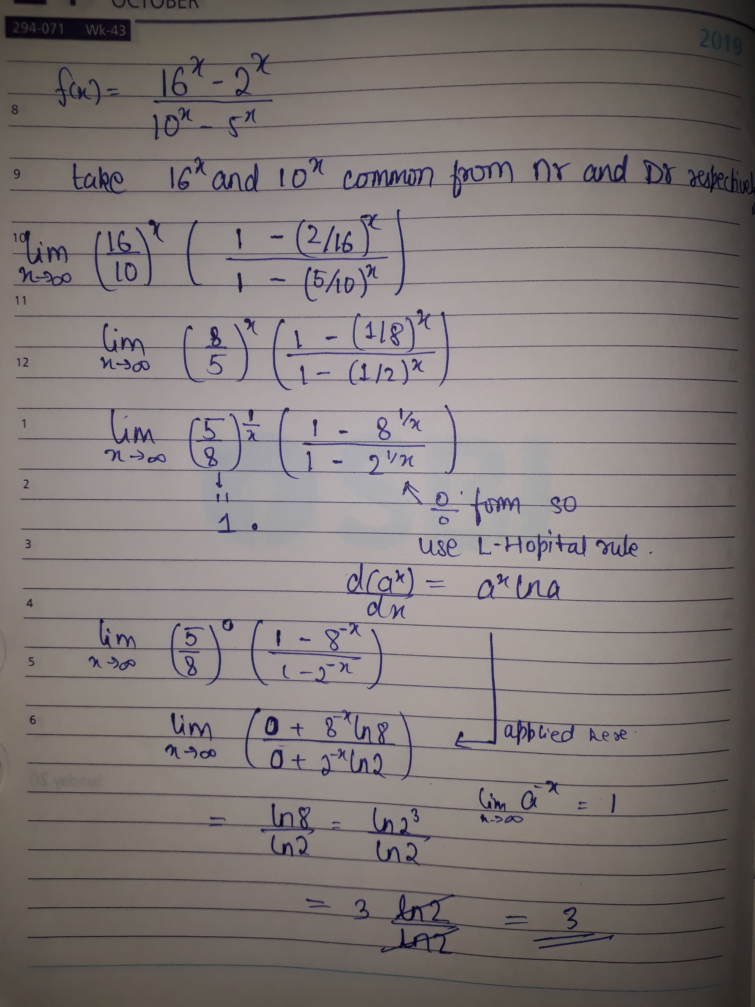 Berapakah nilai lim (x cenderung tak terhingga) {[16^x - 2^x] / [10^x - 5^x])?  - Quora