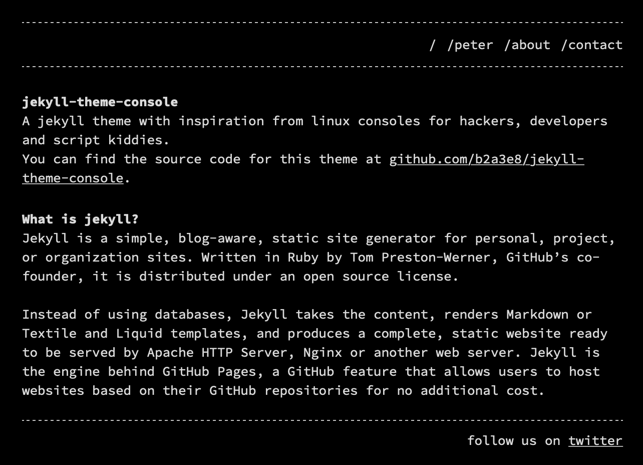 GitHub - b2a3e8jekyll-theme-console: A jekyll theme inspired by linux  consoles for hackers, developers and script kiddies.