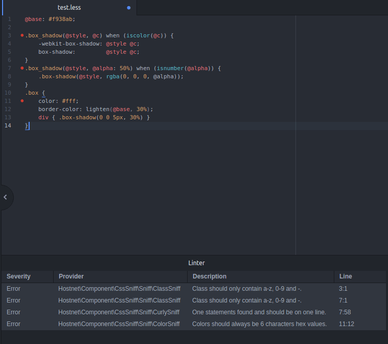 Github Hostnet Atom Css Sniffer Linter Plug In For Css And Less In The Atom Text Editor Using The Hostnet Css Sniffer