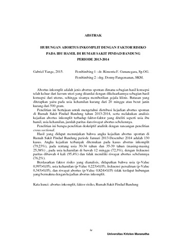 Hubungan Abortus Inkomplit Dengan Faktor Risiko Pada Ibu Hamil Di Rumah  Sakit Pindad Bandung Tahun 2013-2014 - MCUrepository