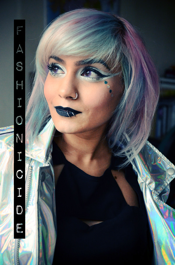Futuristic Makeup // Liquid Silver Eyes and Black Inked Lips!