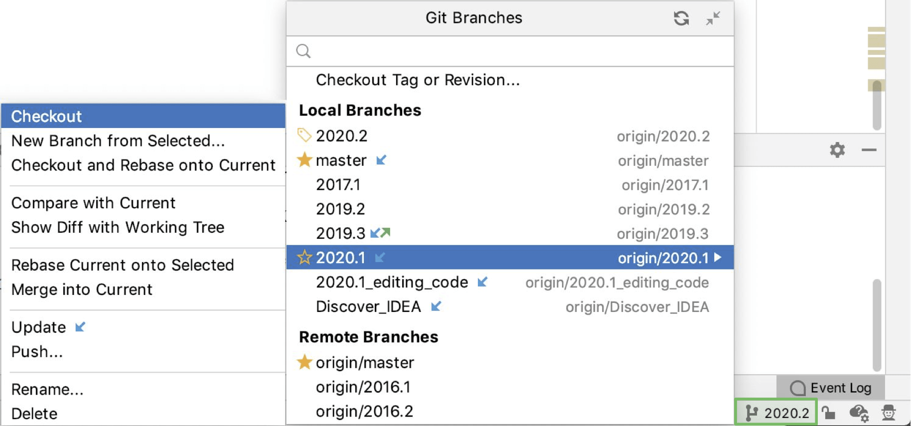 Manage Git Branches Jetbrains Dataspell