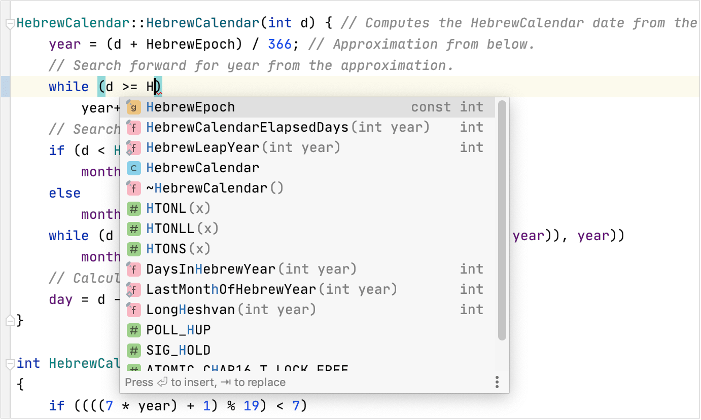 コード補完 | CLion ドキュメント