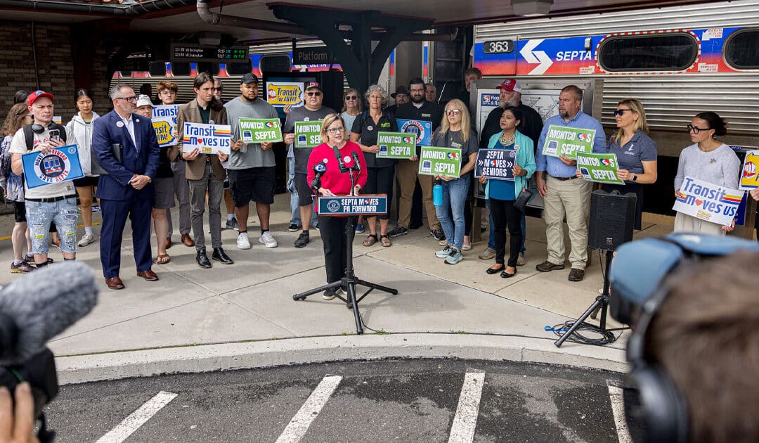 Democrat Maria Collett Urges Republican Colleagues In The State Senate To Pass Public Transportation Bill 2 PA State Senator Maria Collett (D-12 Montgomery, Democratic Caucus Chair) rallied with State Representative Steve Malagari (D-53 Montgomery), Lansdale Borough Councilwoman Rachael Bollens, Transit for All PA!’s Connor Descheemaker, and community members at the Lansdale Train Station on Wednesday morning. Photo courtesy of State Senator Collett.