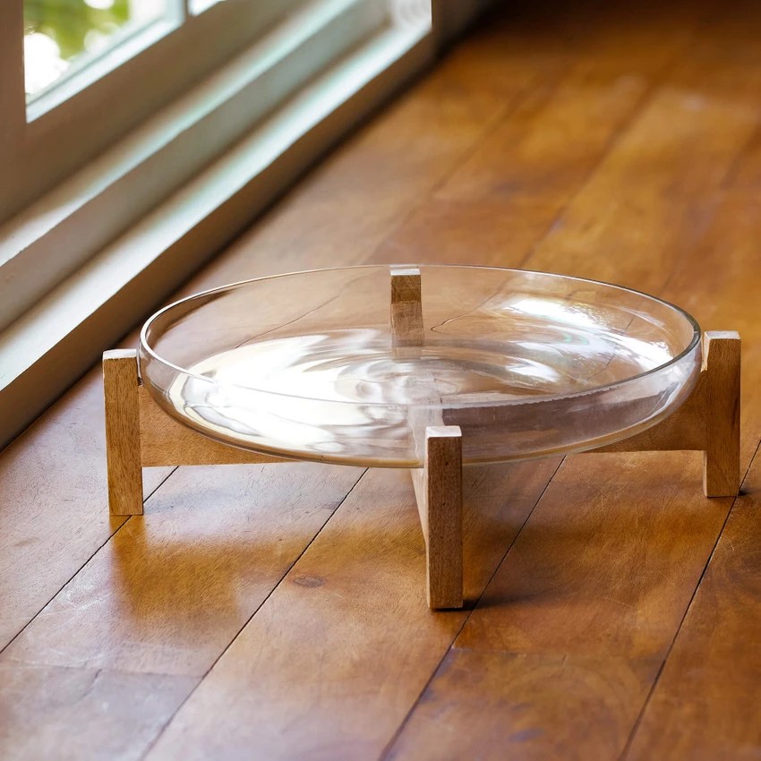 Ellementry Glass Serving Bowl Clear With Wooden Stand In India At Flipkart Com Ellementry Glass Serving Bowl Clear