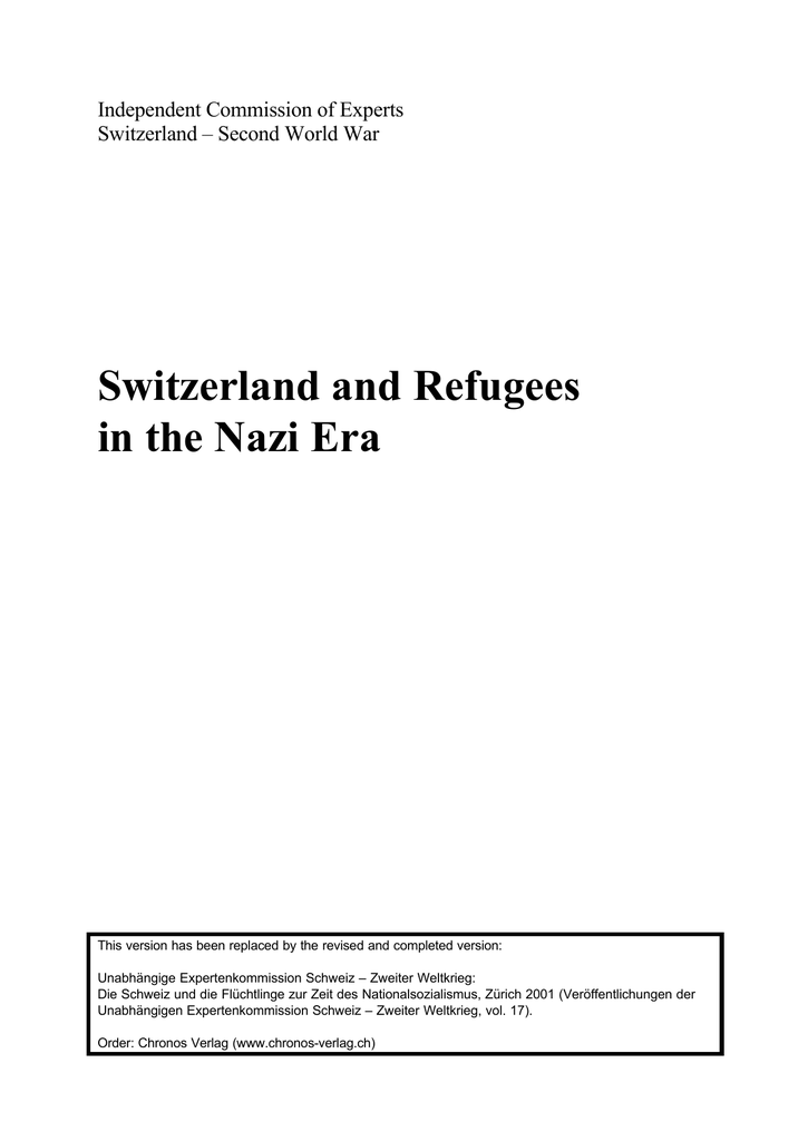 Switzerland And Refugees In The Nazi Era