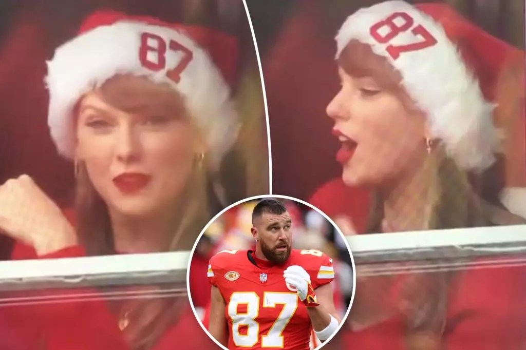 Taylor Swift Supports Boyfriend Travis Kelce at Football Game in Festive Holiday Outfit