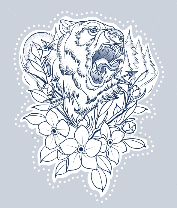 Hunting Tattoo Of A Wounded Bear With Arrows By Ice245 | Graphicriver 692_x_590_jpg