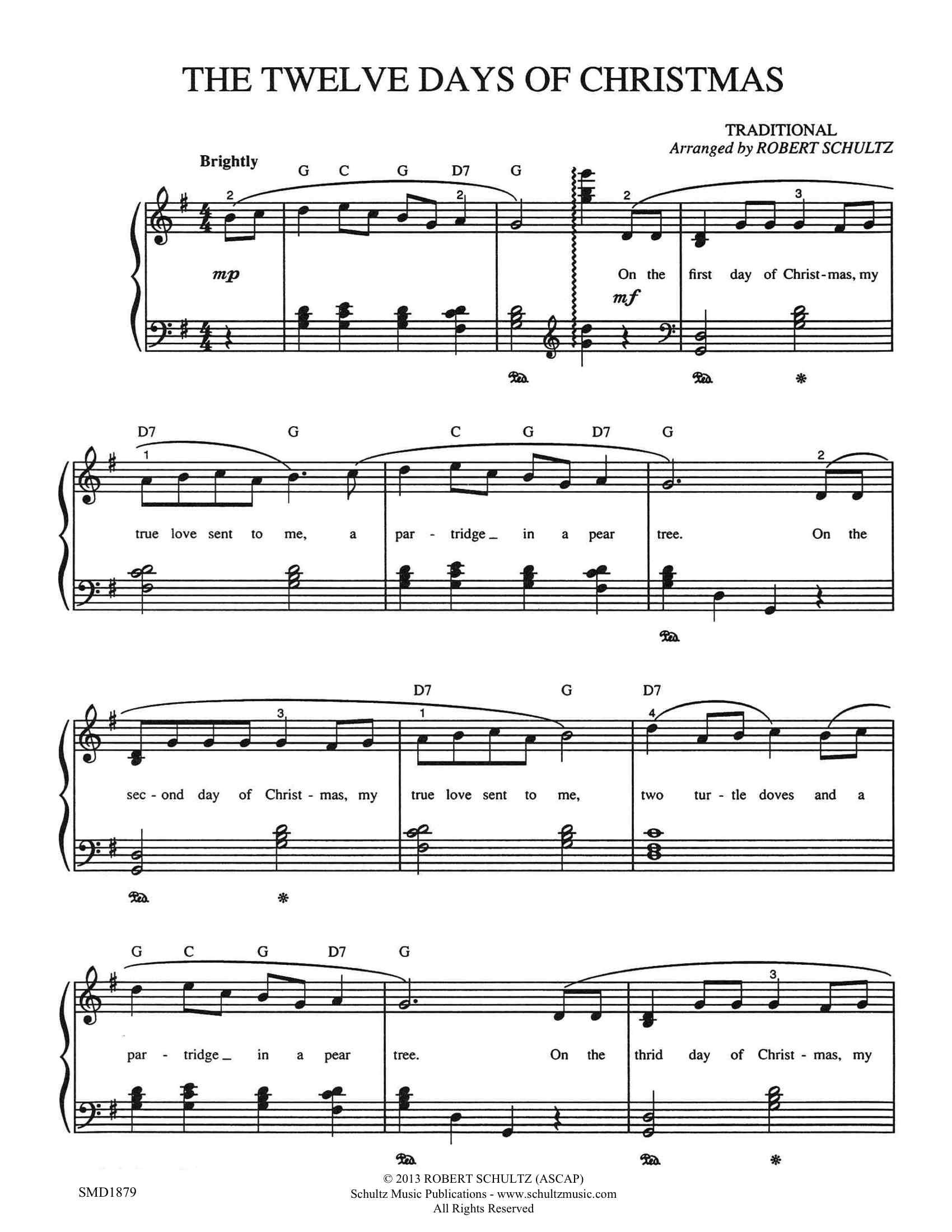 Piano sheet music for 12 days of christmas