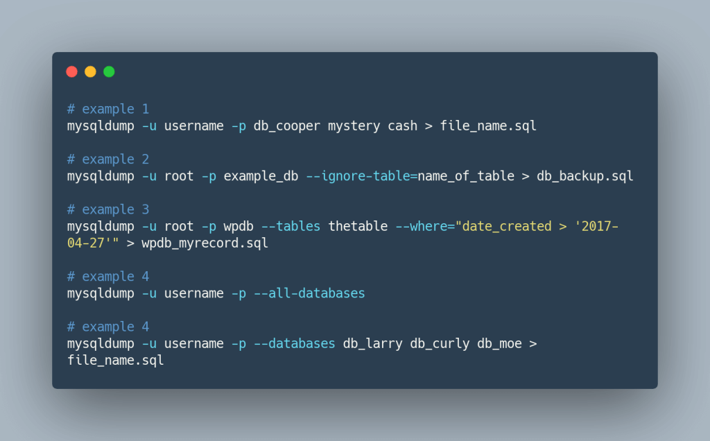 what is mysql dump database to file?