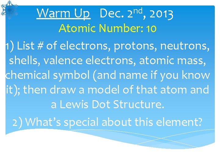 Warm Up Dec Nd 2 2013 Atomic Number