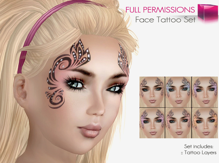 Second Life Marketplace - Full Perm Female Face Tattoo Set Fashion Kit - Face Painting 521_x_700_jpg