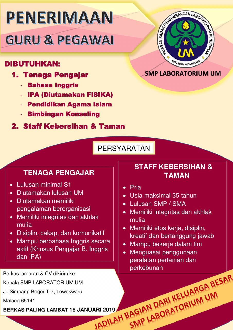PENERIMAAN GURU DAN PEGAWAI – SMP LABORATORIUM