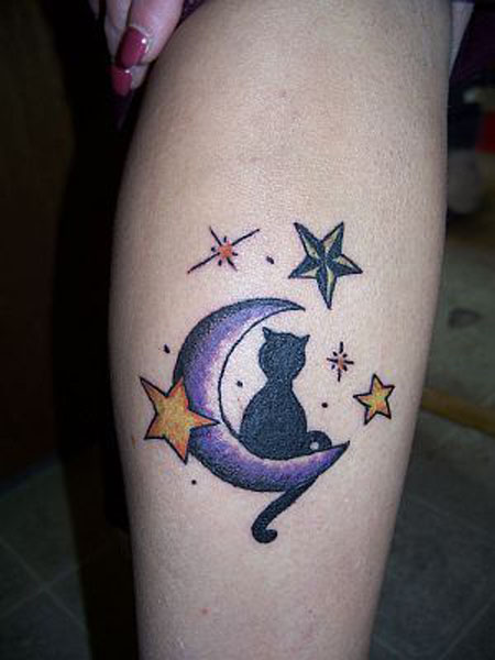 Tatoooooo :: Black Cat In The Moon Tattoo - Stiker 600_x_450_jpg
