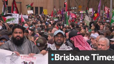 Pro-Palestine protesters prepare to march across Sydney Harbour Bridge