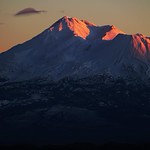 Sunset light reflection. Mount Shasta