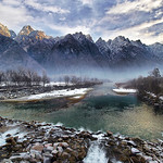 The Toce River in a cold winter morning