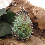 rainforest necklace~handmade wire wrapped sterling silver turquoise pendant and chain