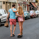 Paris June 2015 (3) 708 - Taking his girlfriend for a.....walk?....skateboard spin?