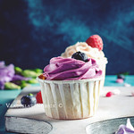 Cupcakes with purple and white buttercream