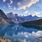Sunlight through smoke Moraine lake Panorama