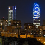 Cuatro Torres Business Area (CTBA) at dusk.