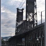 Double lift bridge across Willamette River in Portland,Oregon