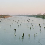 Ice skating on the Danube river in Vienna