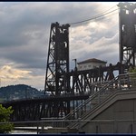 Double lift bridge across Willamette River in Portland,Oregon