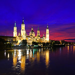 Fantastic sky over the Cathedral of Zaragoza at the blue hour