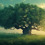 In the treetops delicately rests the sky.