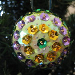 Hand Beaded Green, Gold and Lilac Floral Christmas Bauble