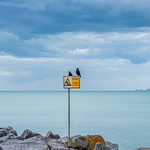 No sitting on the warning sign