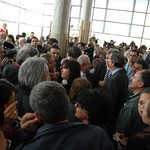 Crowds waiting for the first sculpture to arrive at the New Acropolis Museum