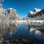 Yosemite Valley View El Capitan Merced River Bridalveil Falls Blue Skies Snow Winter Photography! Sony A7R III & FE 16&ndash;35 mm G Master Wide-Angle Zoom Lens SEL1635GM Winter Snow Fine Art! Yosemite National Park Winter Snow California Landscape Photography