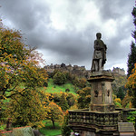 From Allan Ramsay Statue Across Princes Street Gardens to Edinburgh Castle