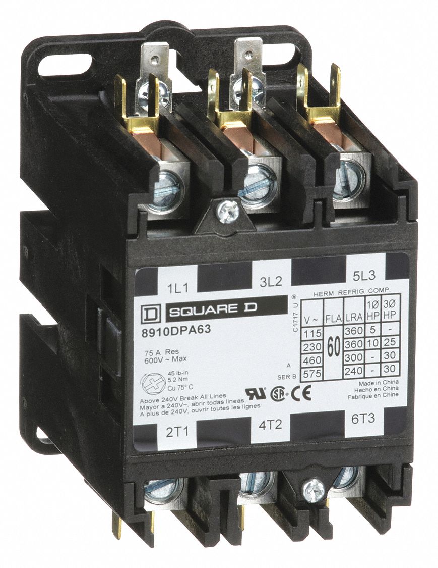 Square D Definite Purpose Magnetic Contactor 3 Poles 60 A Full Load Amps Inductive 120v Ac 5b097 8910dpa63v02 Grainger