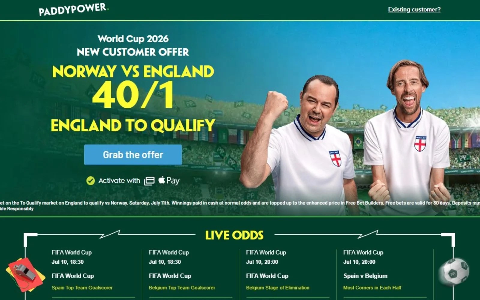 Paddy Power World Cup Betting Offer: 40/1 for England to qualify against Norway