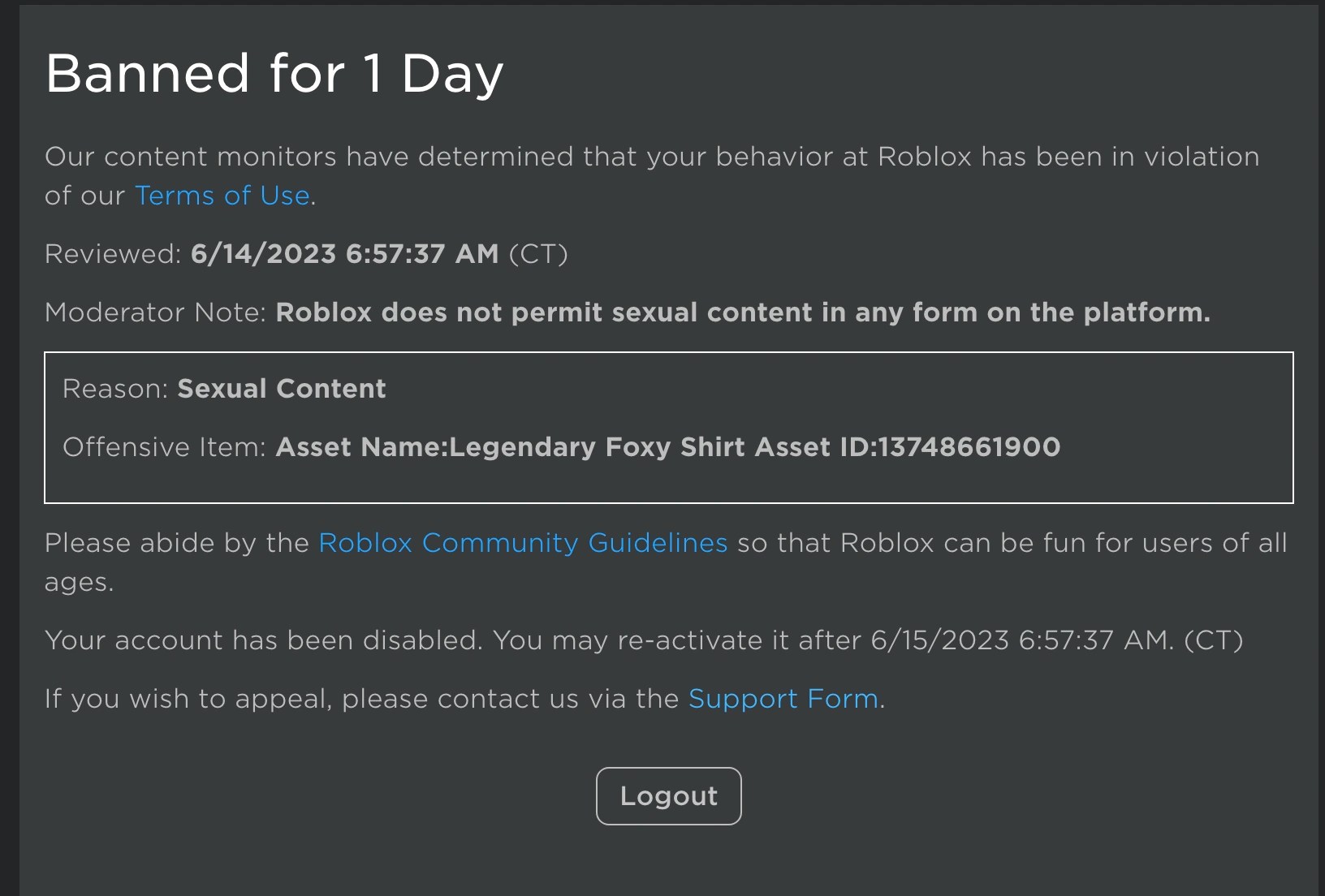 Roblox fake id ban